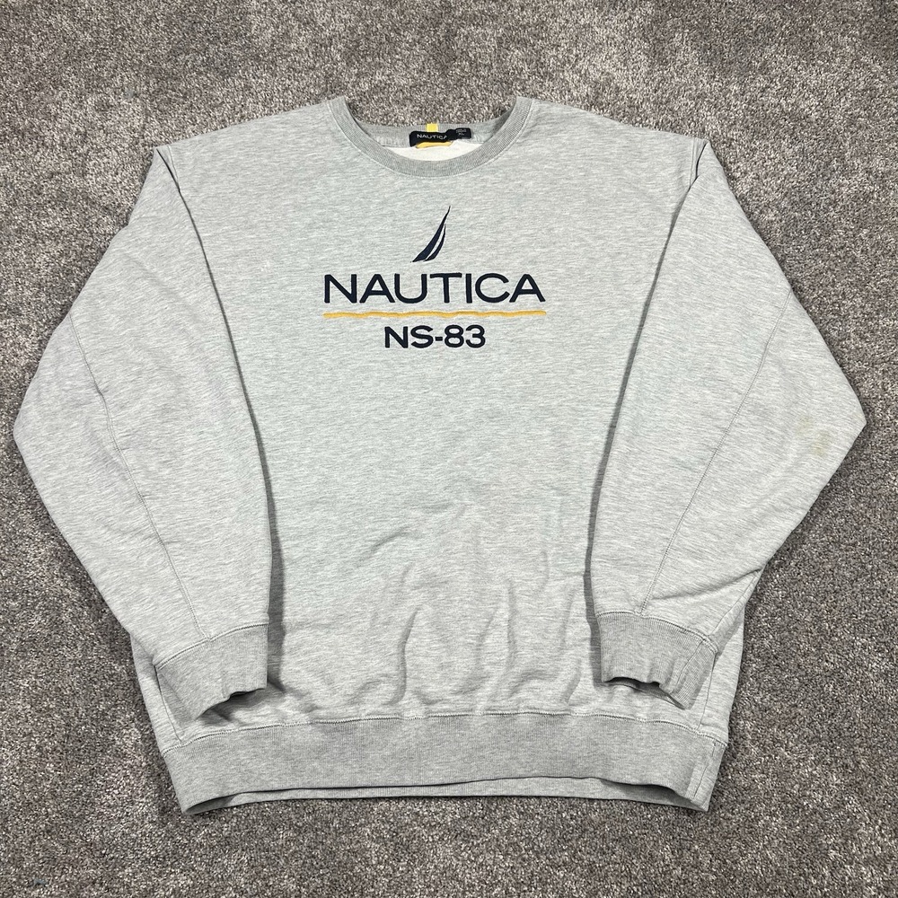 Vintage 90s Nautica XL Crew Neck Heather Grey Sweatshirt Made In Canada Nautical